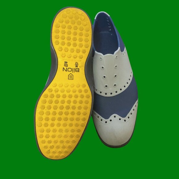 Biion Wingtip Golf Shoes - Blue & White Rubber Brogues (Size 12) - Picture 6 of 7